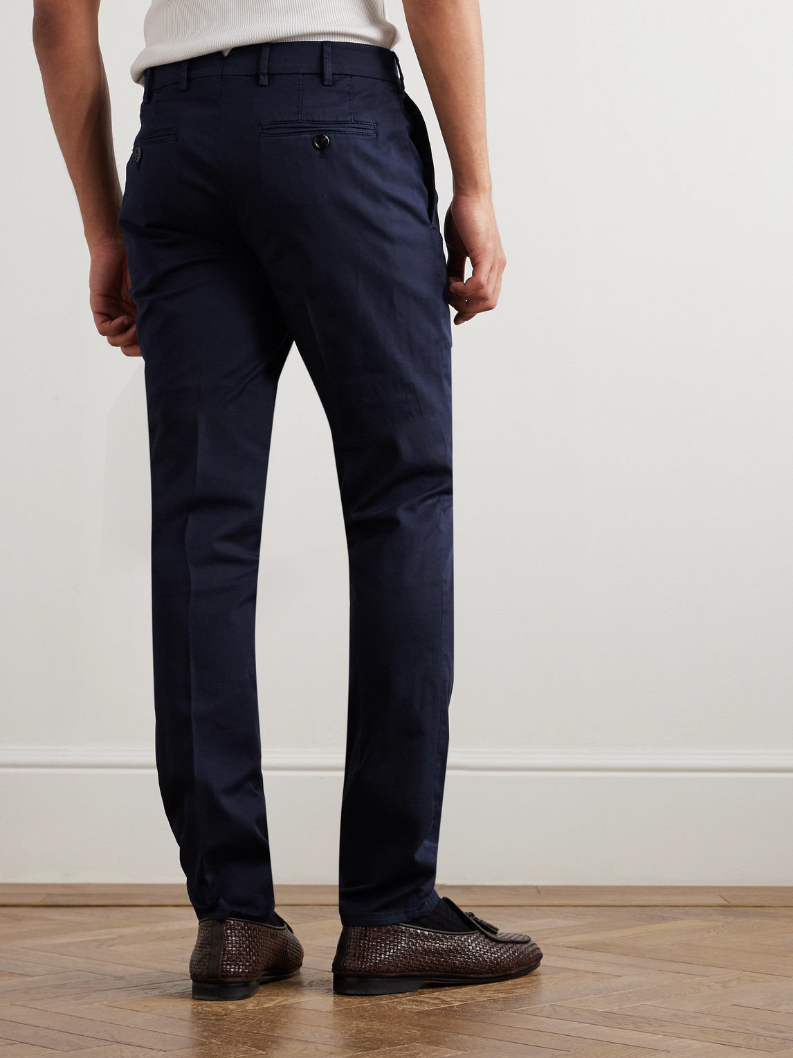 Brunello Cucinelli Slim-fit Tapered Stretch-cotton Twill Trousers In Blue