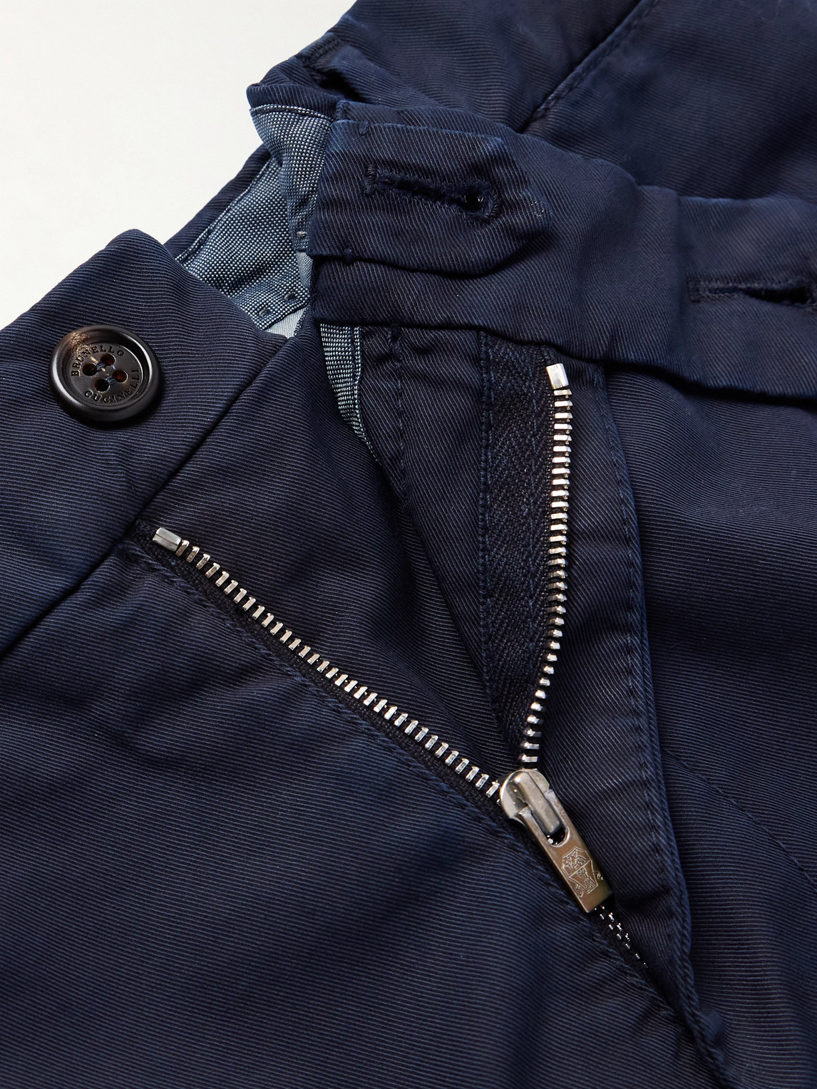 Brunello Cucinelli Slim-fit Tapered Stretch-cotton Twill Trousers In Blue