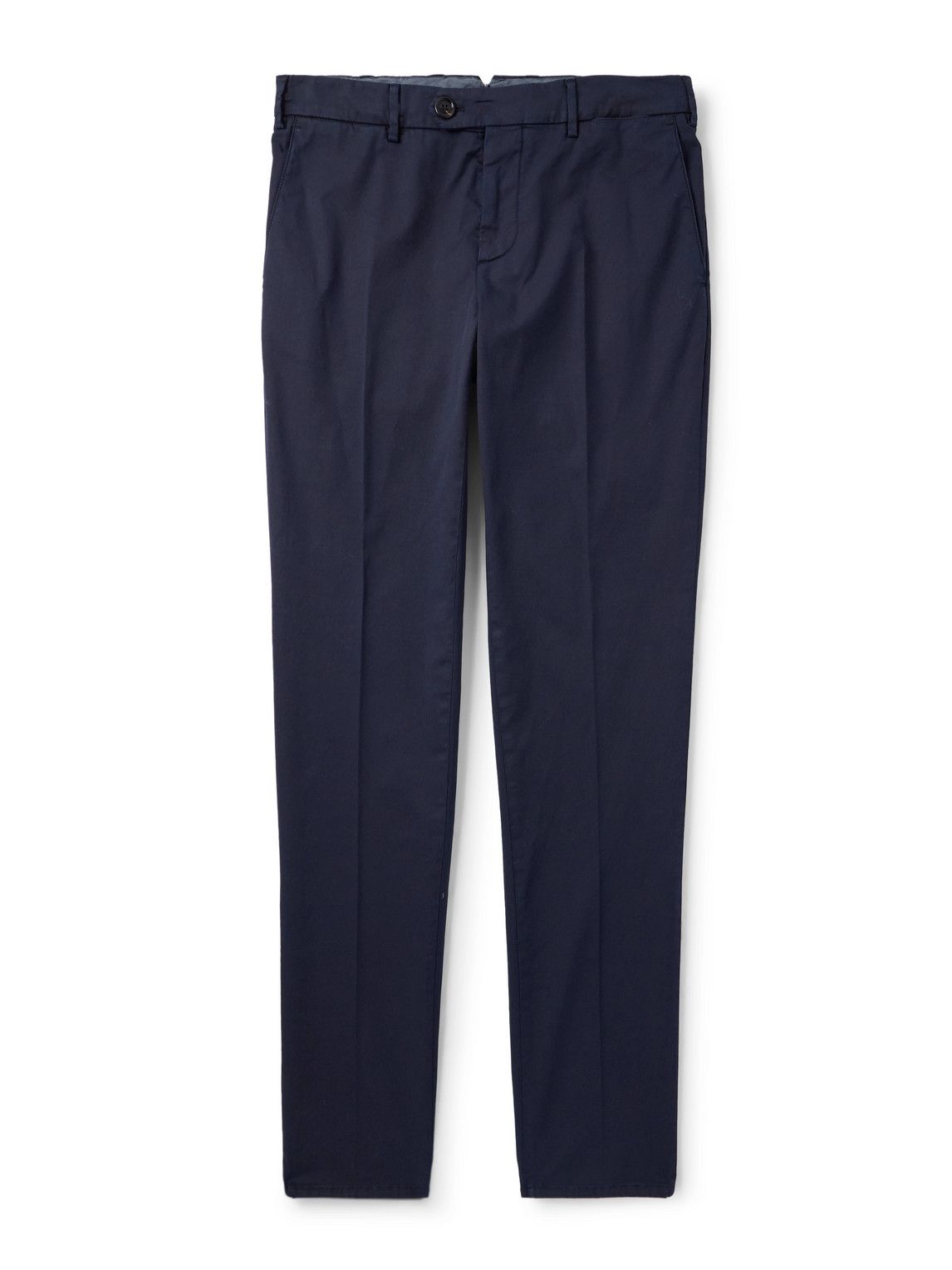 Brunello Cucinelli Slim-fit Tapered Stretch-cotton Twill Trousers In Blue