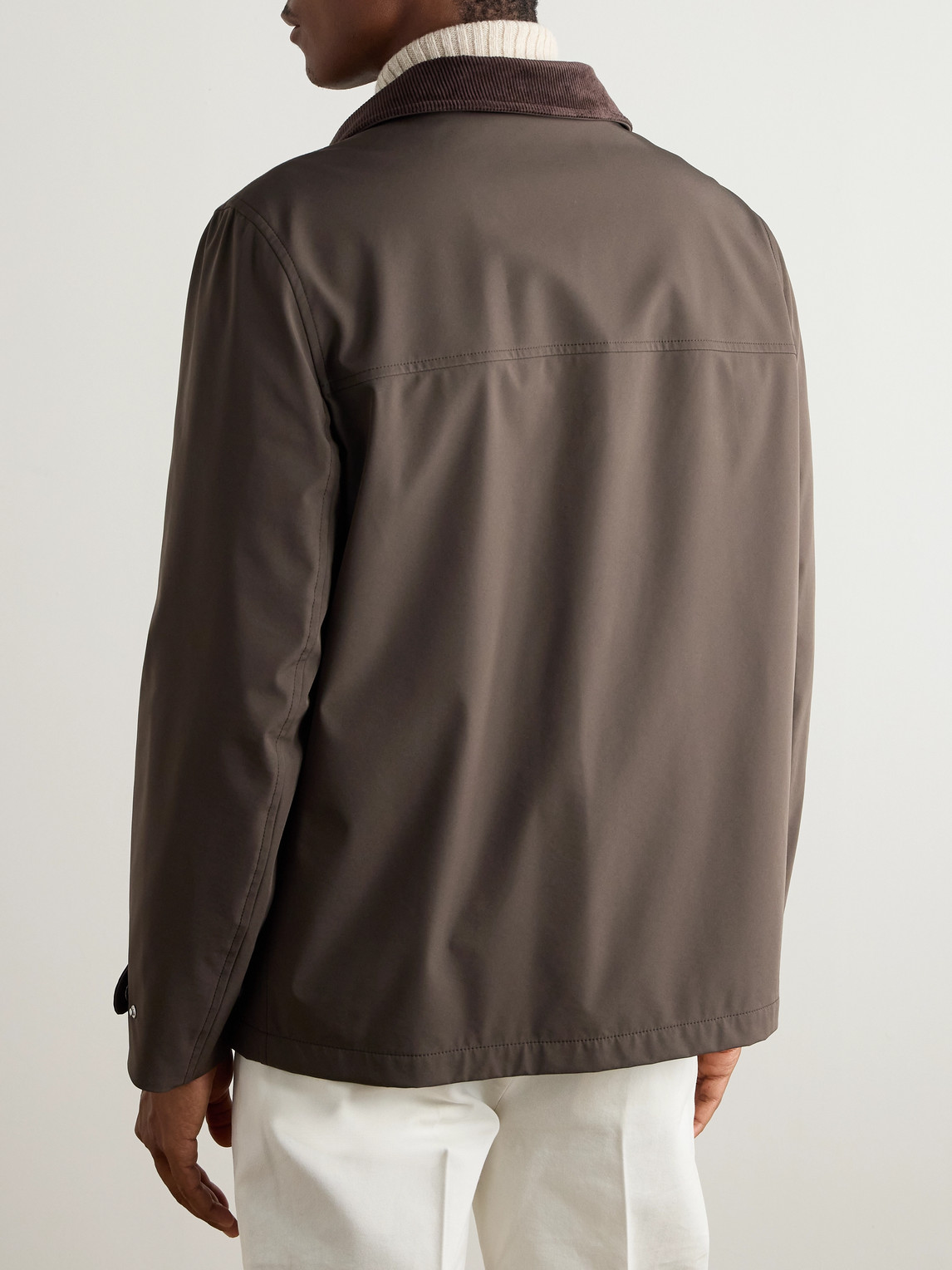 Brunello Cucinelli Cotton-blend Corduroy-trimmed Shell Field Jacket In Brown