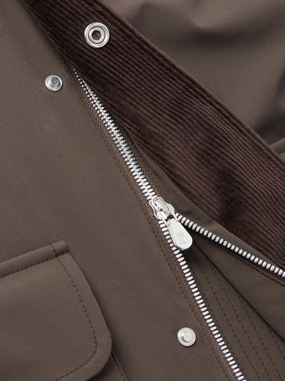 Brunello Cucinelli Cotton-blend Corduroy-trimmed Shell Field Jacket In Brown