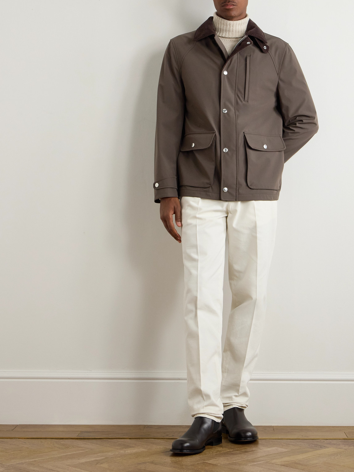 Brunello Cucinelli Cotton-blend Corduroy-trimmed Shell Field Jacket In Brown