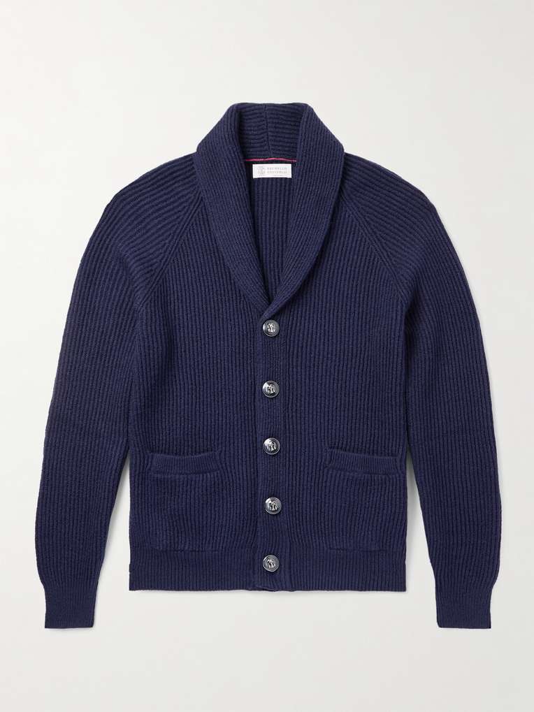 Brunello Cucinelli — Shawl-Collar Ribbed Cotton Cardigan