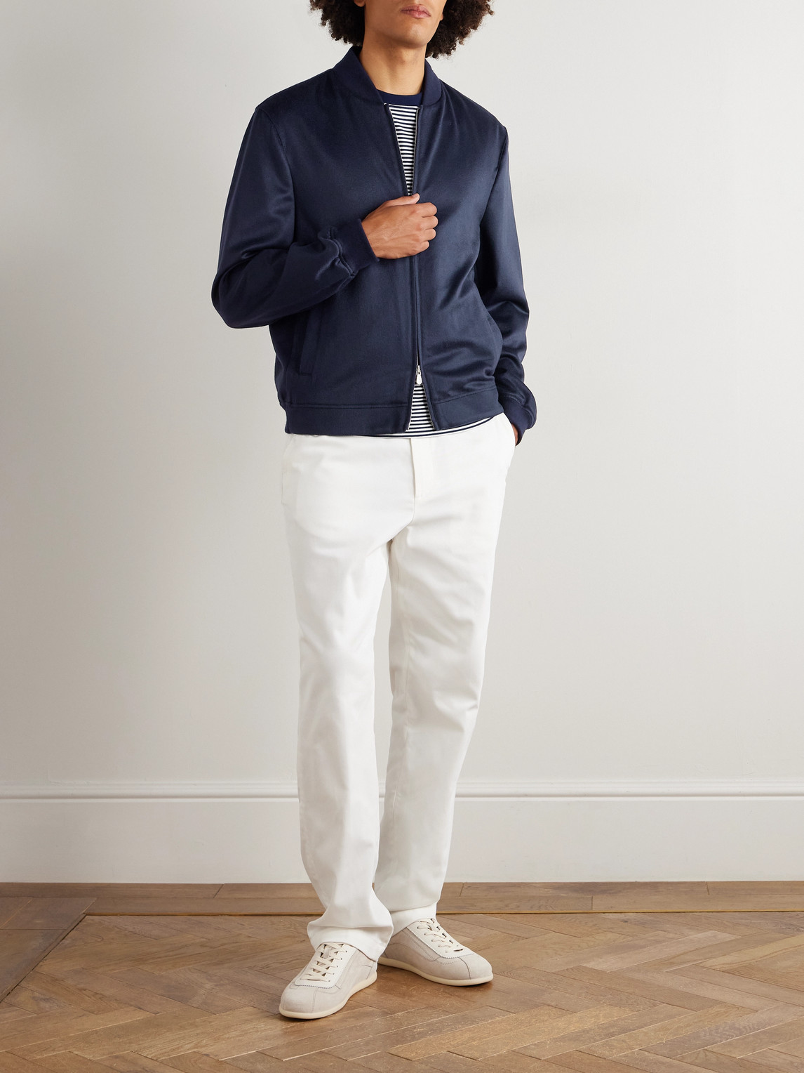Brunello Cucinelli Cashmere Bomber Jacket In Blue