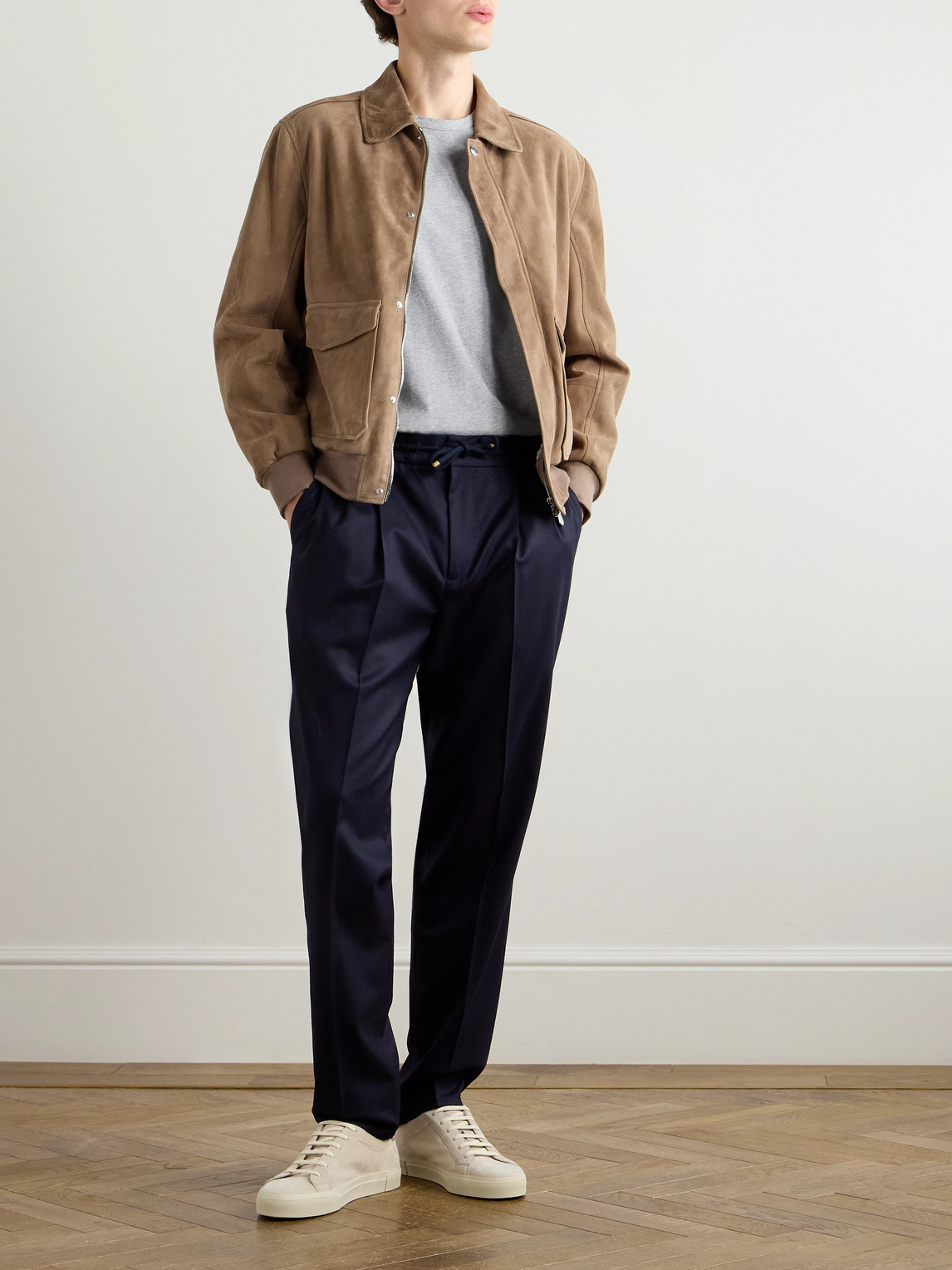 Brunello Cucinelli Tapered Pleated Virgin Wool-flannel Drawstring Trousers In Blue