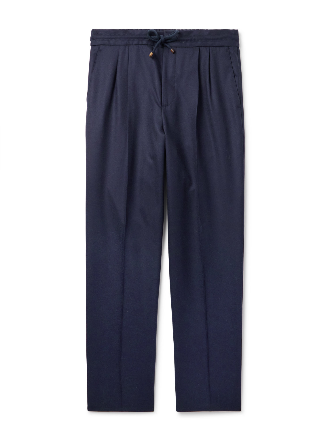 Brunello Cucinelli Tapered Pleated Virgin Wool-flannel Drawstring Trousers In Blue