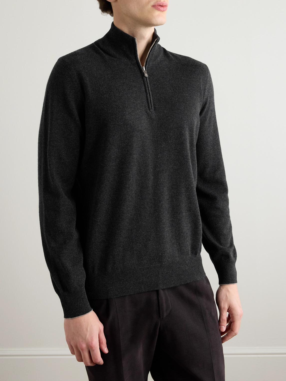 Brunello Cucinelli Cashmere Quarter-zip Sweater In Gray