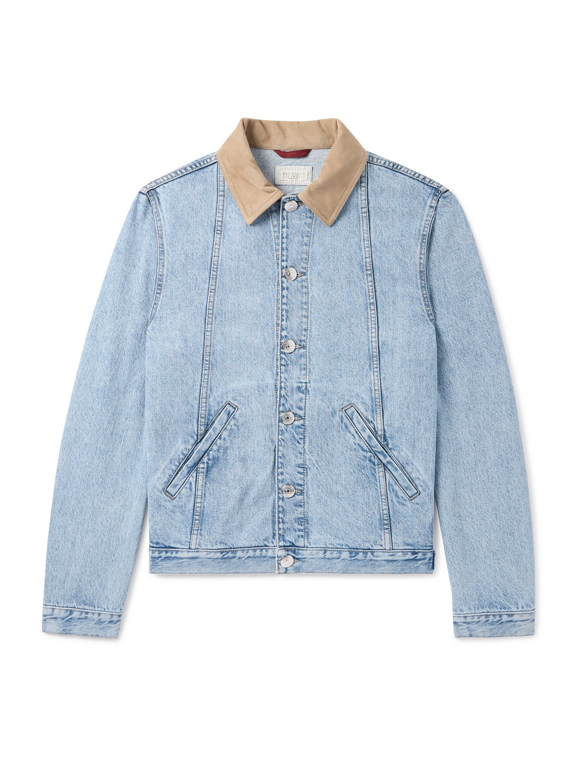 Slim-Fit Suede-Trimmed Denim Jacket