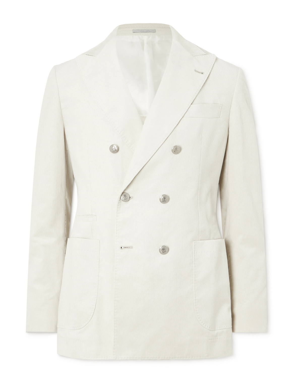 Brunello Cucinelli Double-breasted Pinstriped Wool And Cotton-blend Twill Blazer In White
