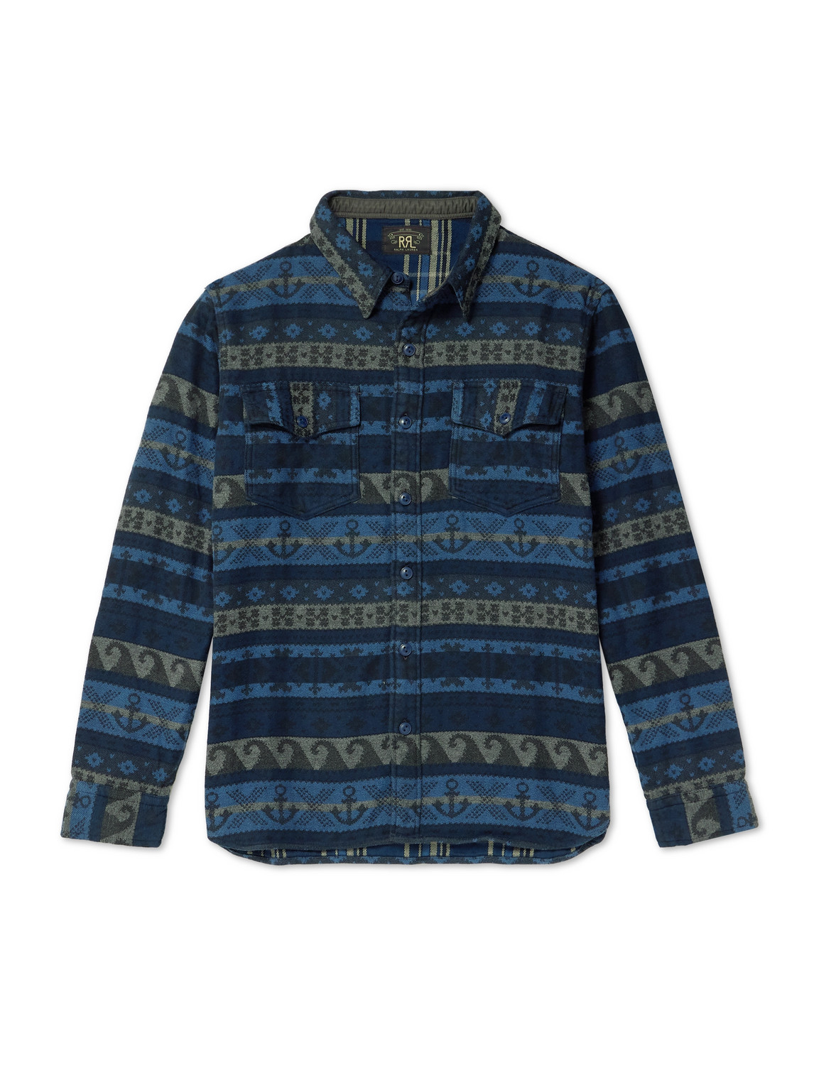 Rrl Cotton-jacquard Overshirt In Blue