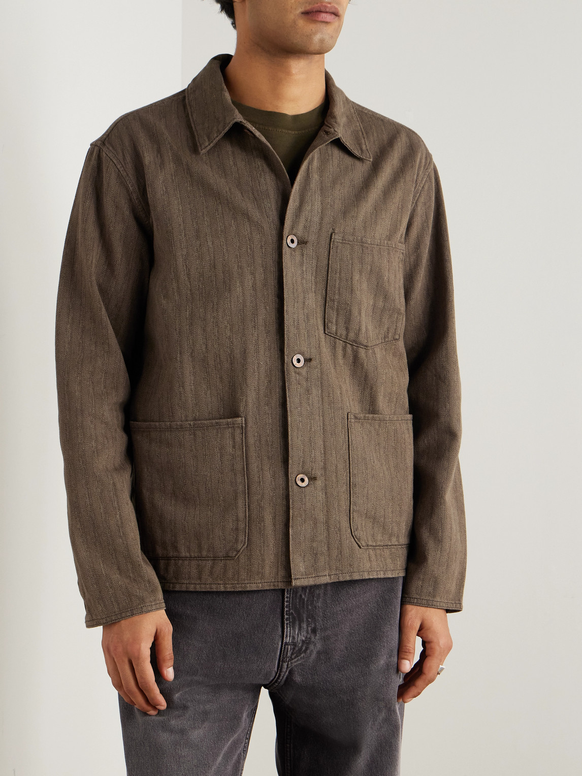 Rrl Waterford Herringbone Cotton Shirt Jacket In Brown