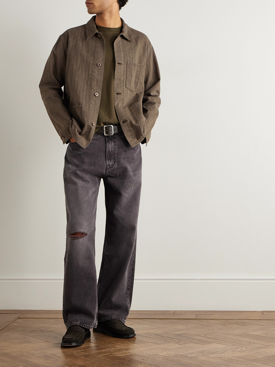 Rrl Waterford Herringbone Cotton Shirt Jacket In Brown