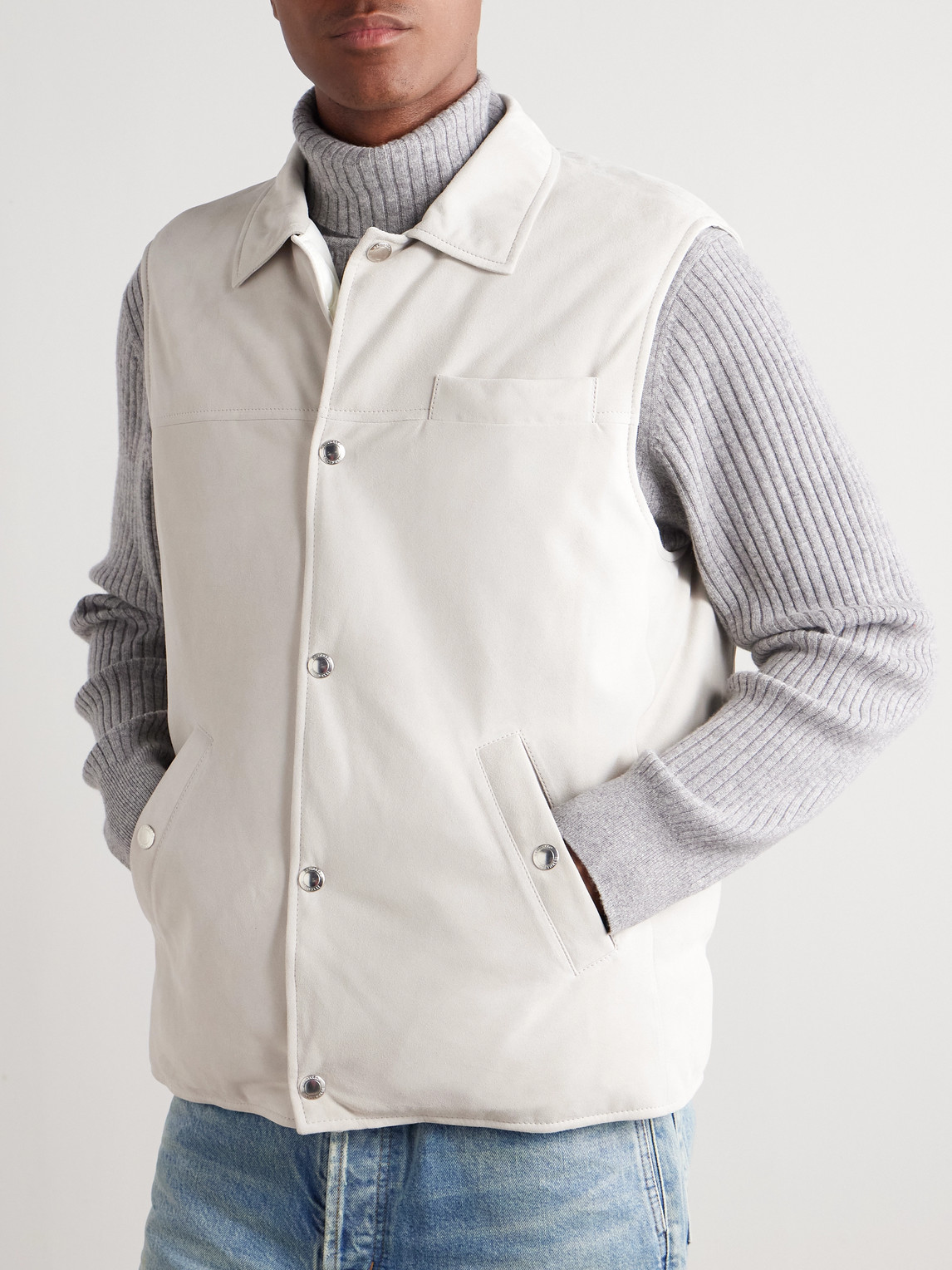 Brunello Cucinelli Suede Down Vest In White