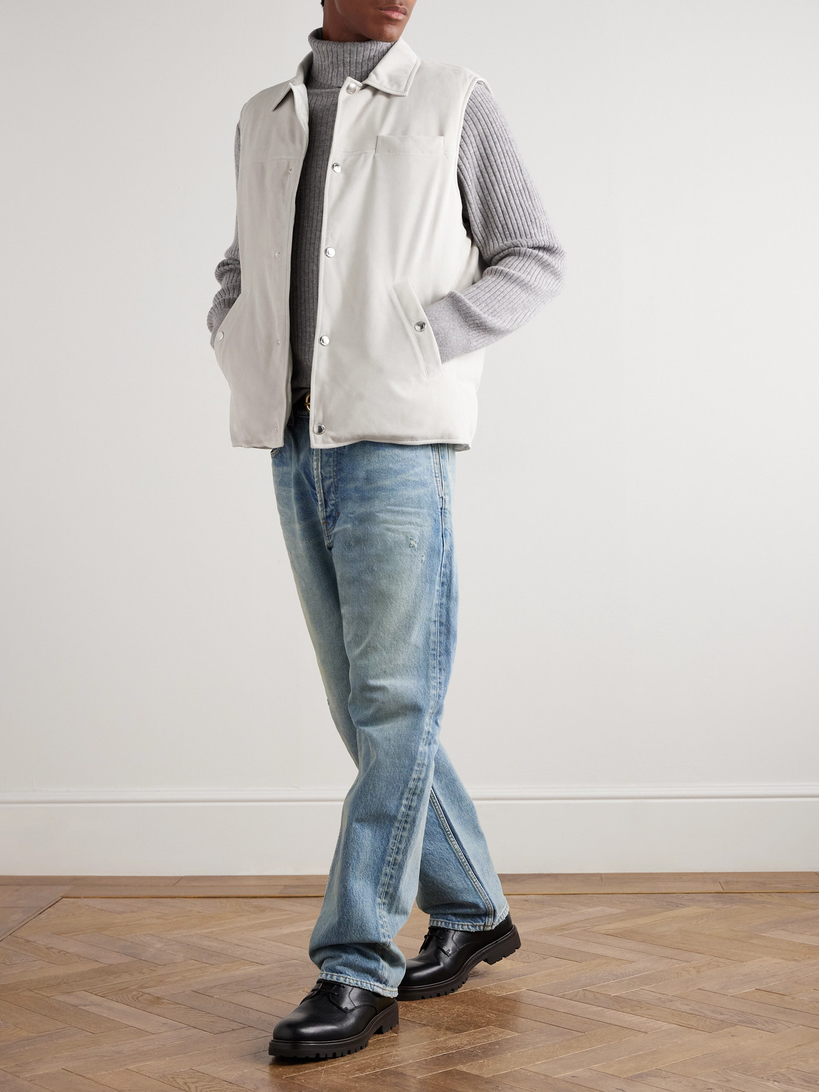 Brunello Cucinelli Suede Down Vest In White