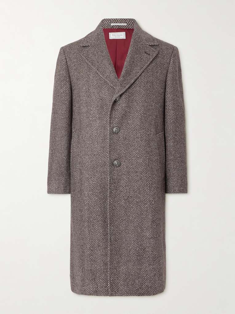 Brunello Cucinelli — Herringbone Cashmere and Silk-Blend Coat