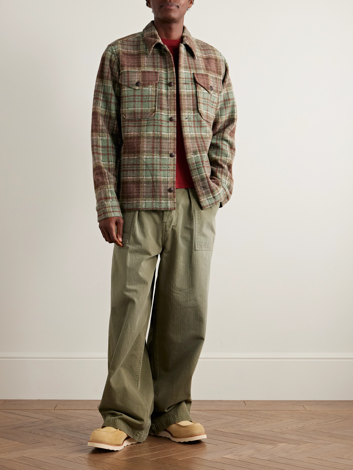 Rrl Percy Checked Wool-blend Felt Shirt In Multi