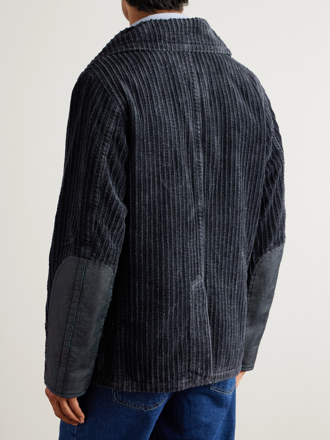Rrl Double-breasted Cotton-corduroy Peacoat In Blue