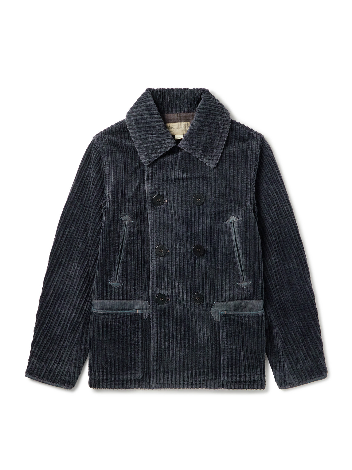 Rrl Double-breasted Cotton-corduroy Peacoat In Blue