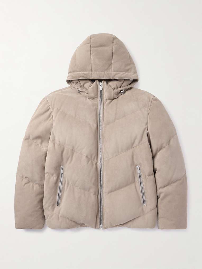 Brunello Cucinelli — Quilted Suede Hooded Down Jacket