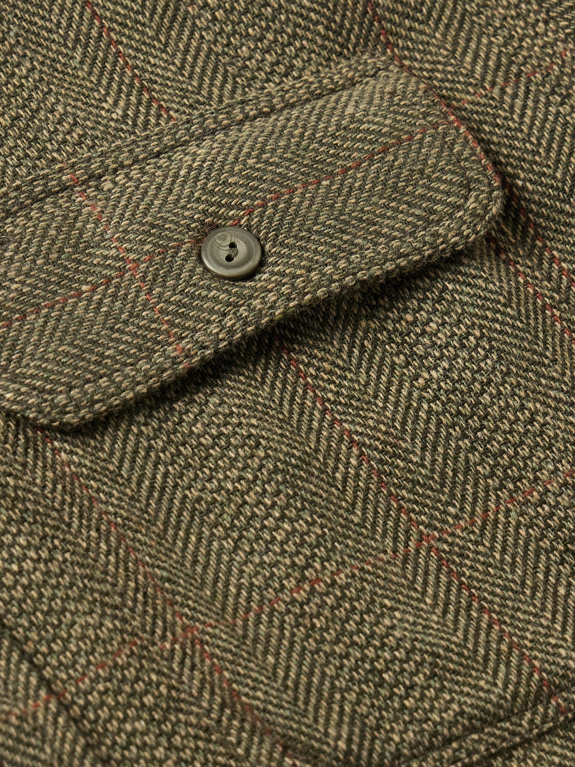 Rrl Grayson Suede-trimmed Herringbone Shirt In Green