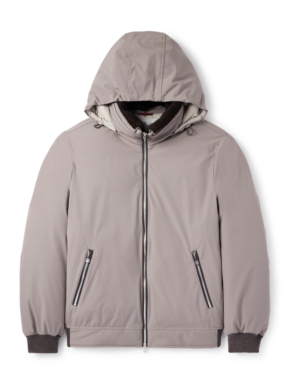 Brunello Cucinelli Shearling And Cashmere-trimmed Padded Shell Hooded Down Jacket In Gray
