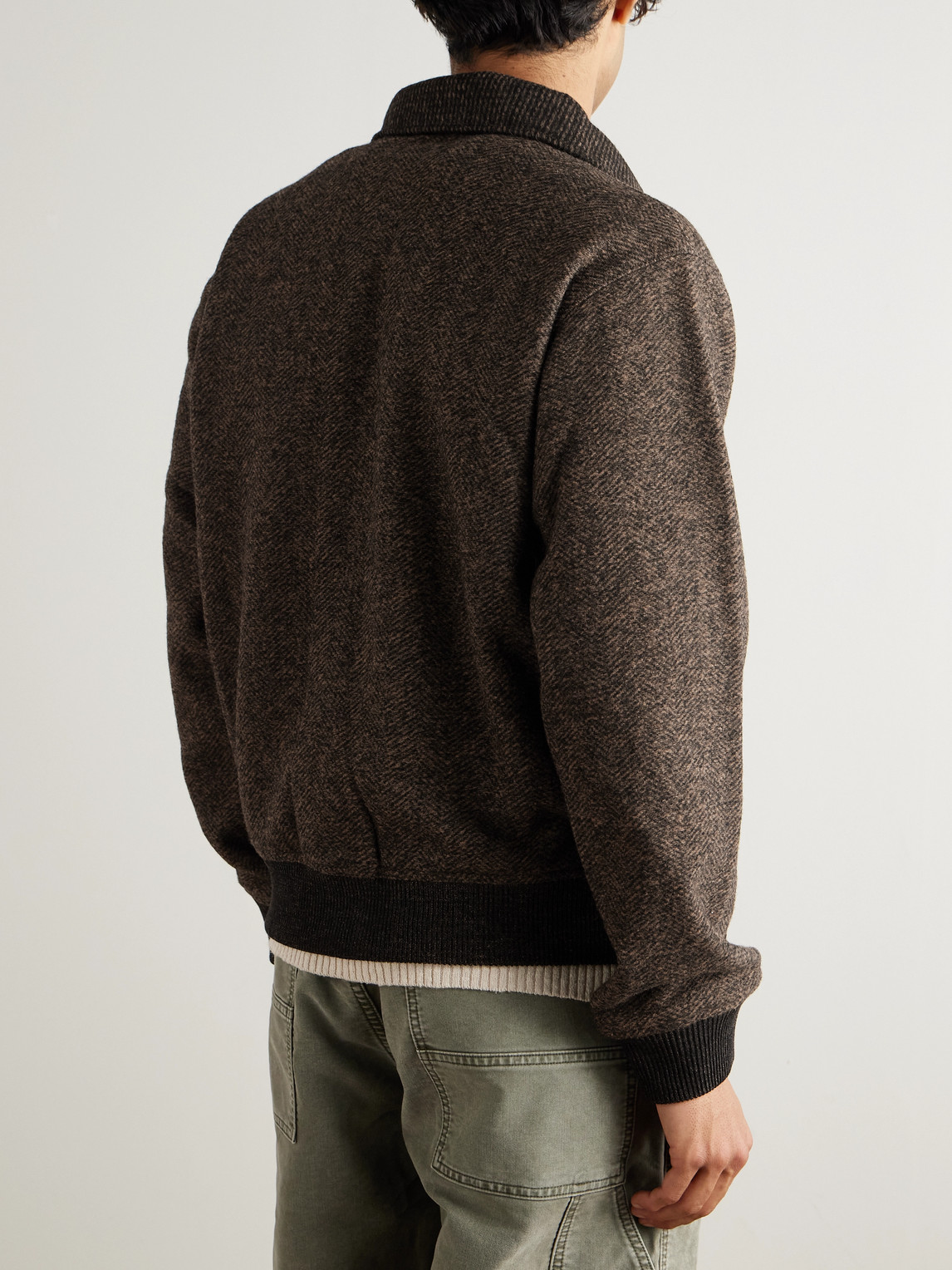 Rrl Angus Herringbone Cardigan In Brown