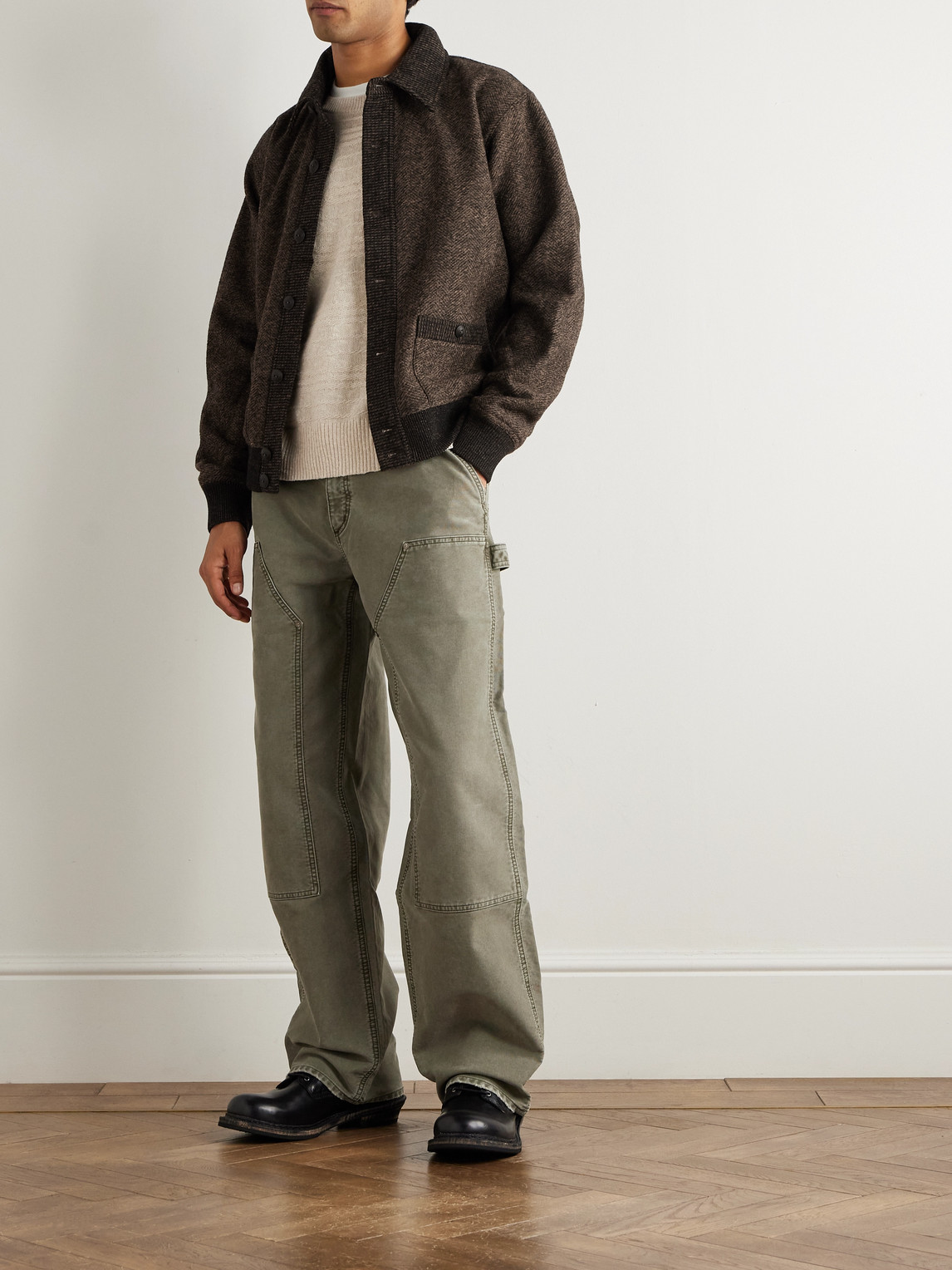 Rrl Angus Herringbone Cardigan In Brown