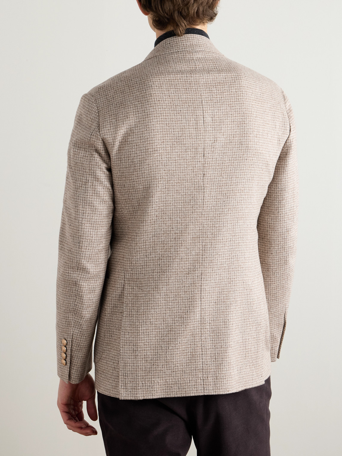 Brunello Cucinelli Double-breasted Checked Silk, Wool And Cashmere-blend Blazer