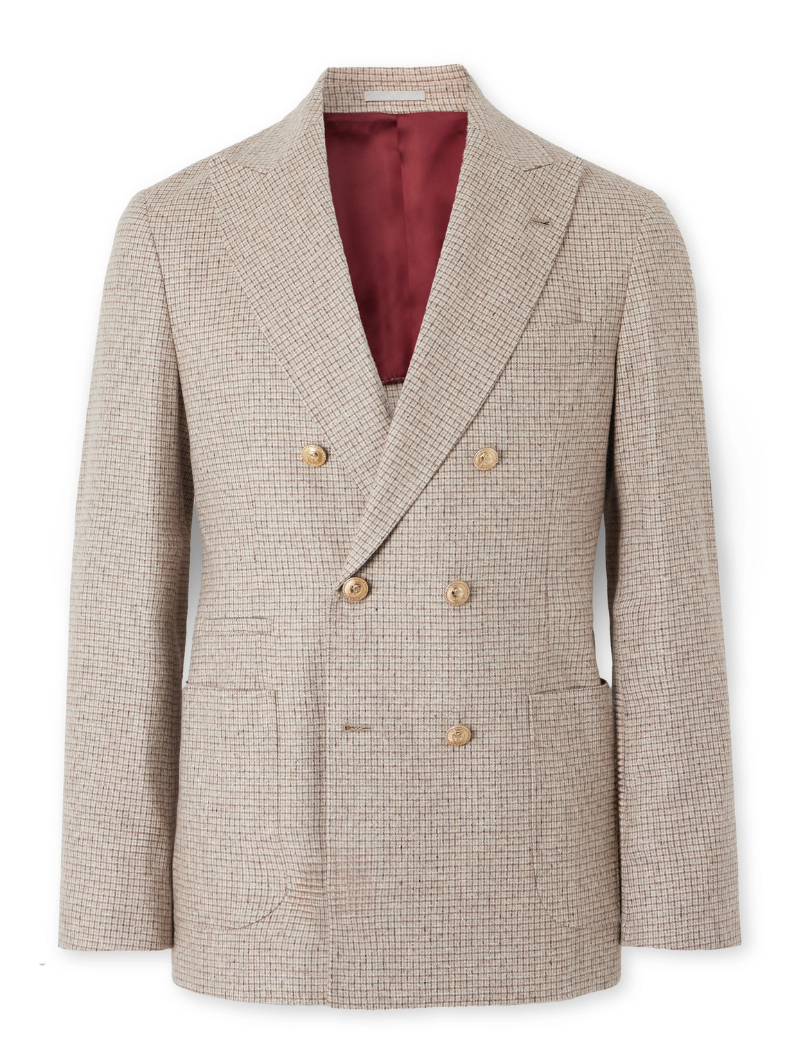 Brunello Cucinelli Double-breasted Checked Silk, Wool And Cashmere-blend Blazer