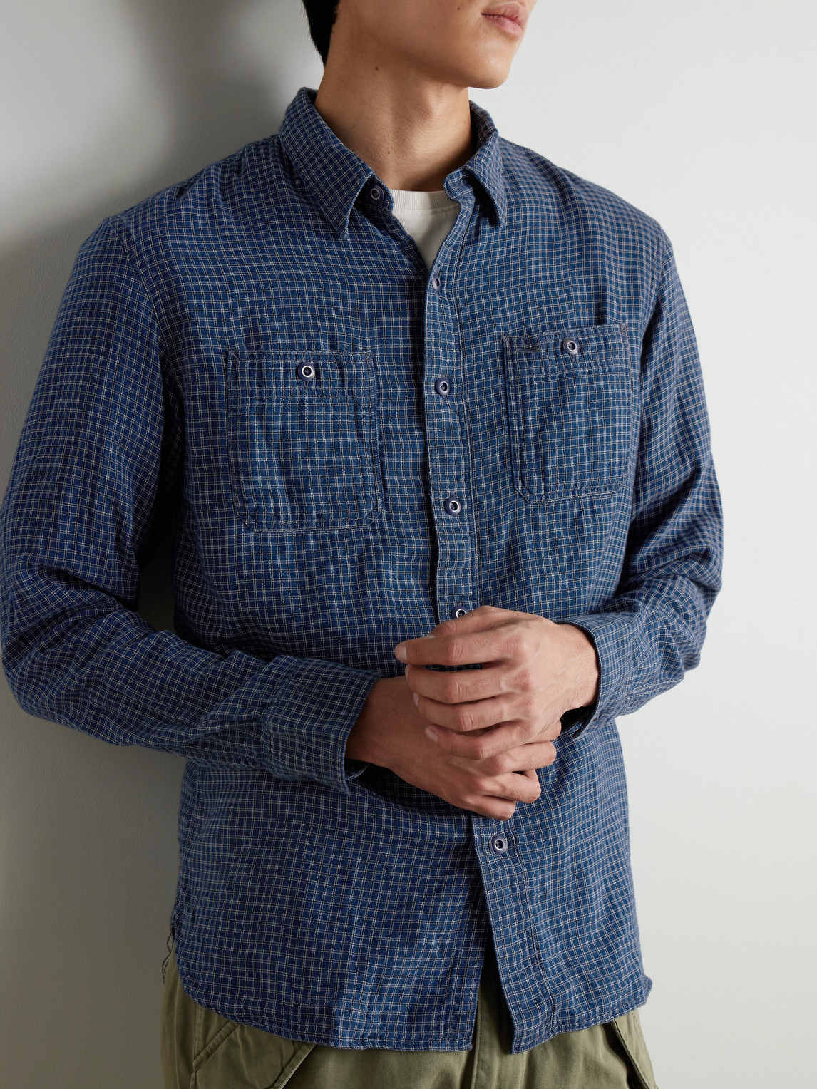 Rrl Harvest Checked Cotton Shirt In Blue