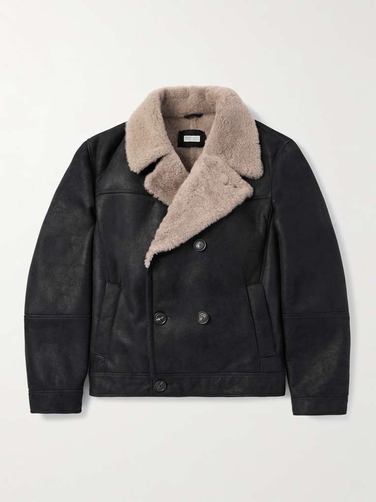 Brunello Cucinelli — Double-Breasted Shearling Biker Jacket
