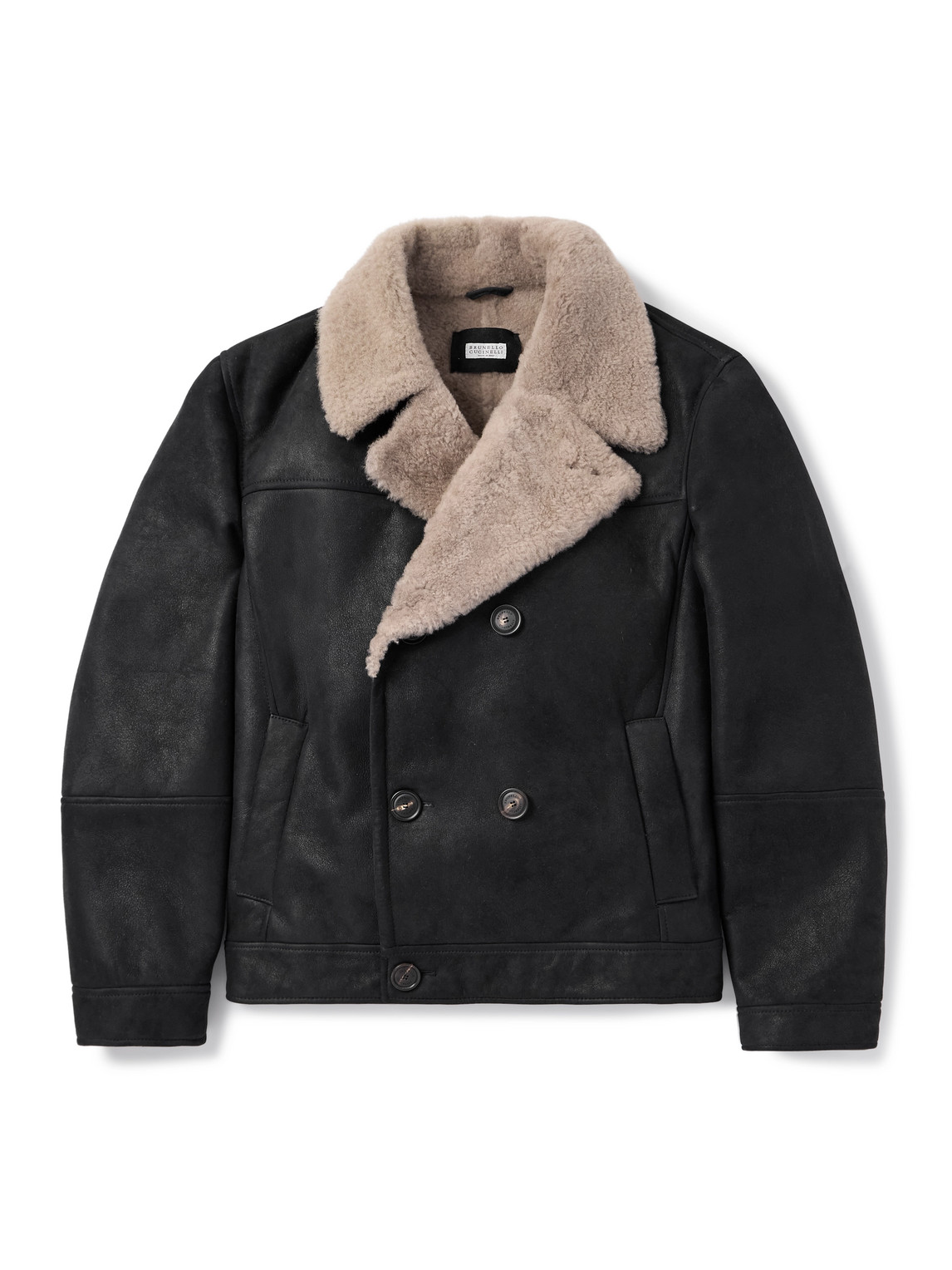Brunello Cucinelli Double-breasted Shearling Biker Jacket In Black