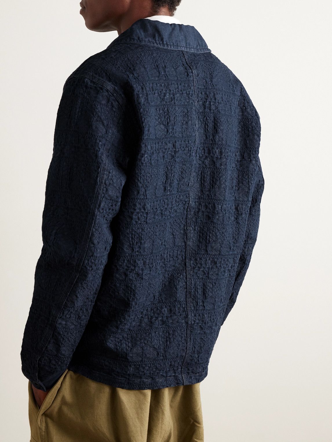 Rrl Deck Shawl-collar Cotton-blend Jacquard Overshirt In Blue