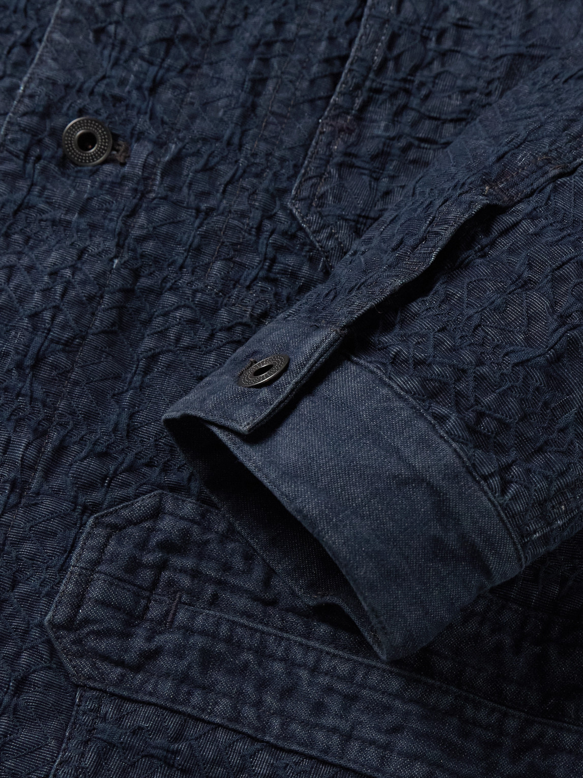 Rrl Deck Shawl-collar Cotton-blend Jacquard Overshirt In Blue