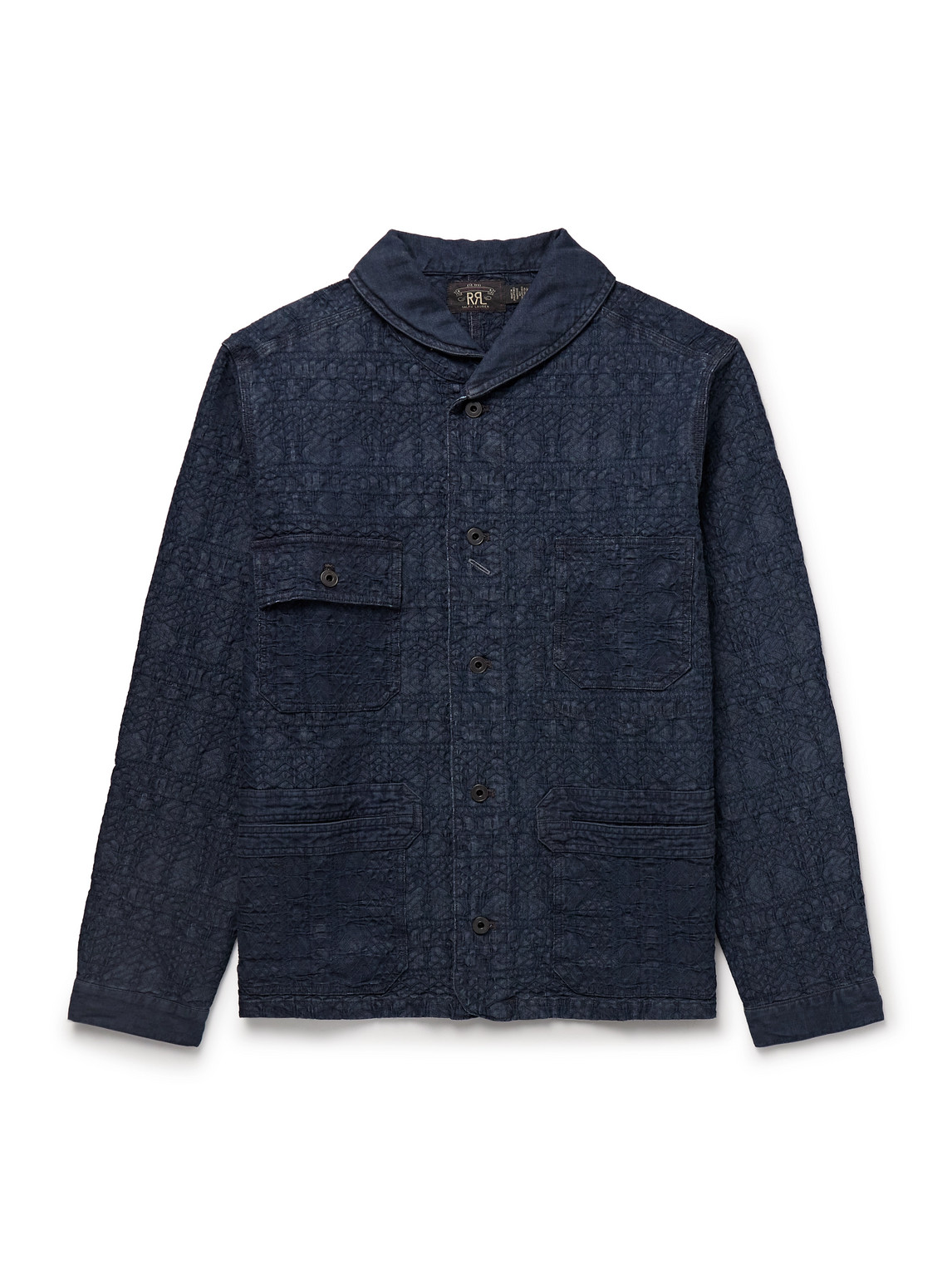 Rrl Deck Shawl-collar Cotton-blend Jacquard Overshirt In Blue