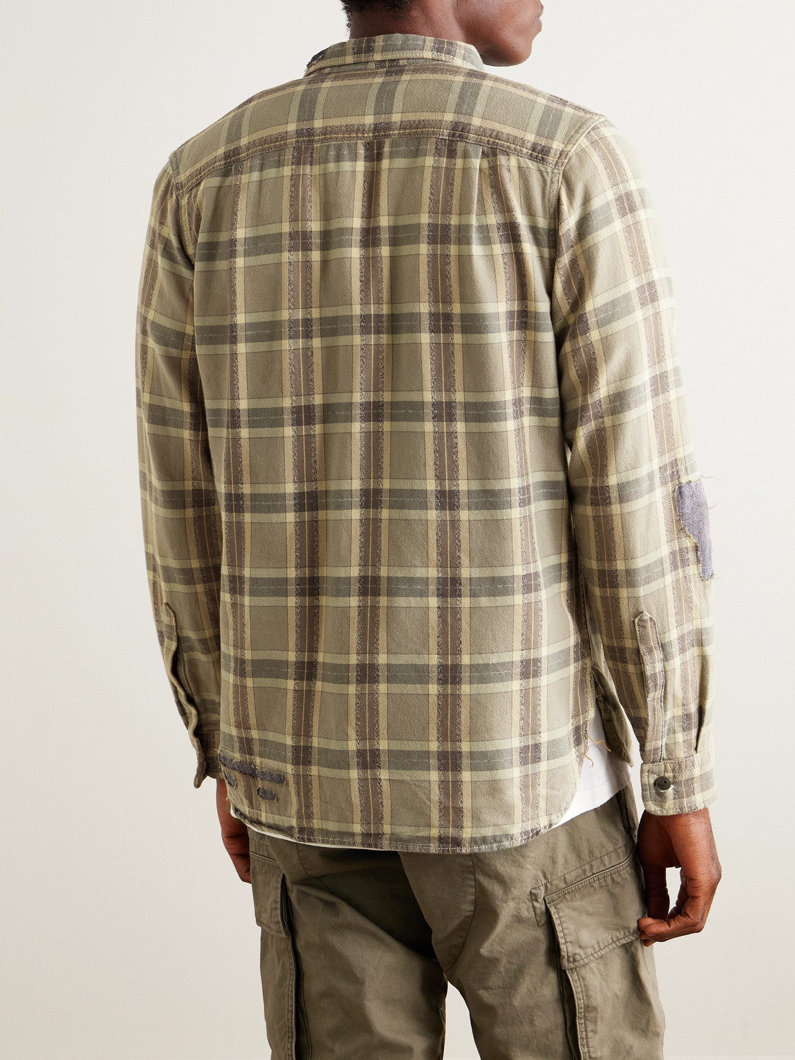 Rrl Wilbur Denim-trimmed Checked Cotton-flannel Shirt In Brown