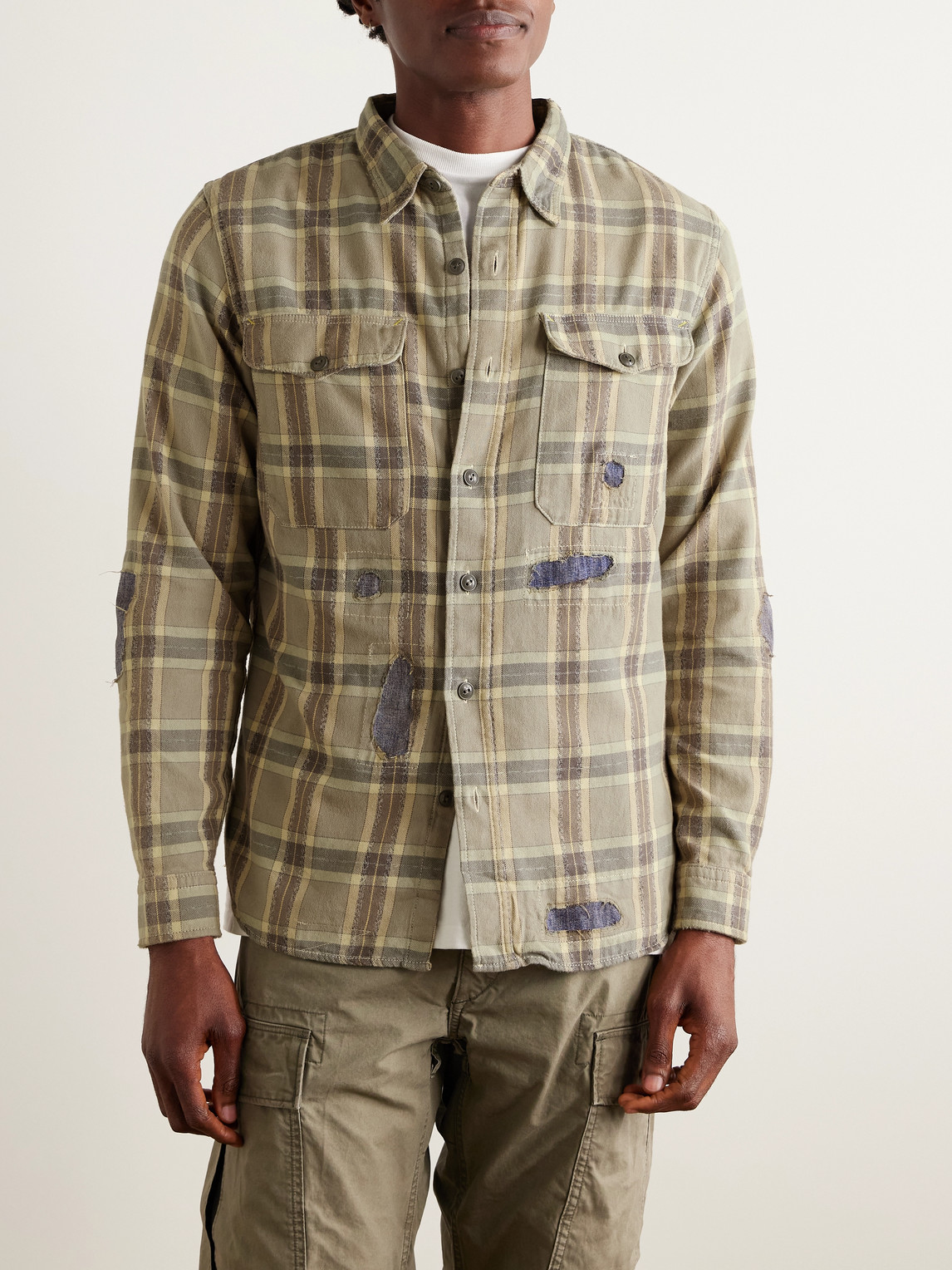 Rrl Wilbur Denim-trimmed Checked Cotton-flannel Shirt In Brown