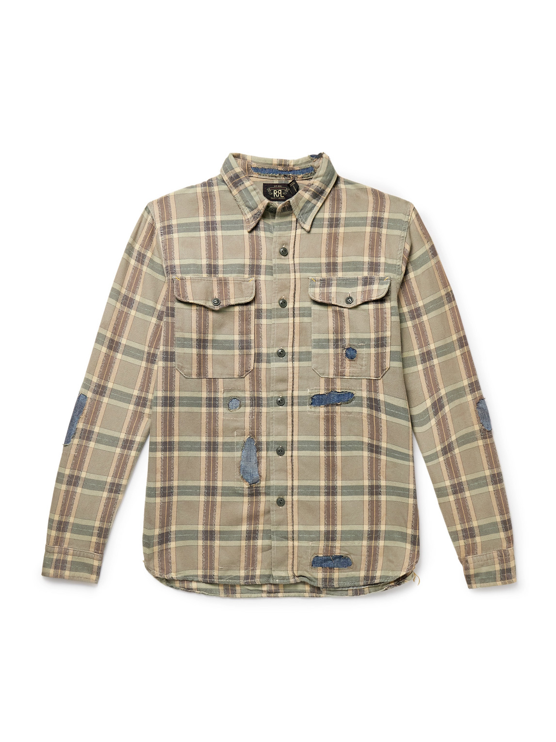 Rrl Wilbur Denim-trimmed Checked Cotton-flannel Shirt In Brown