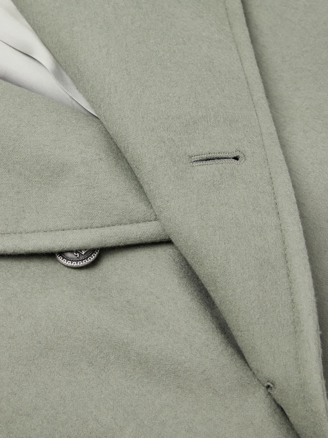 Brunello Cucinelli Double-breasted Brushed-wool Peacoat In Green