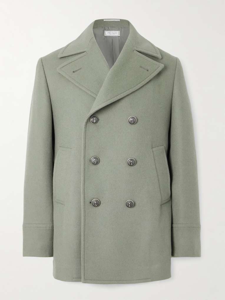 Brunello Cucinelli — Double-Breasted Brushed-Wool Peacoat