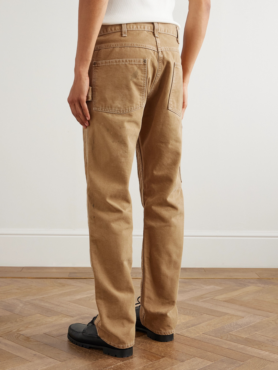 Rrl Hamilton Straight-leg Double-knee Distressed Cotton-canvas Trousers In Brown