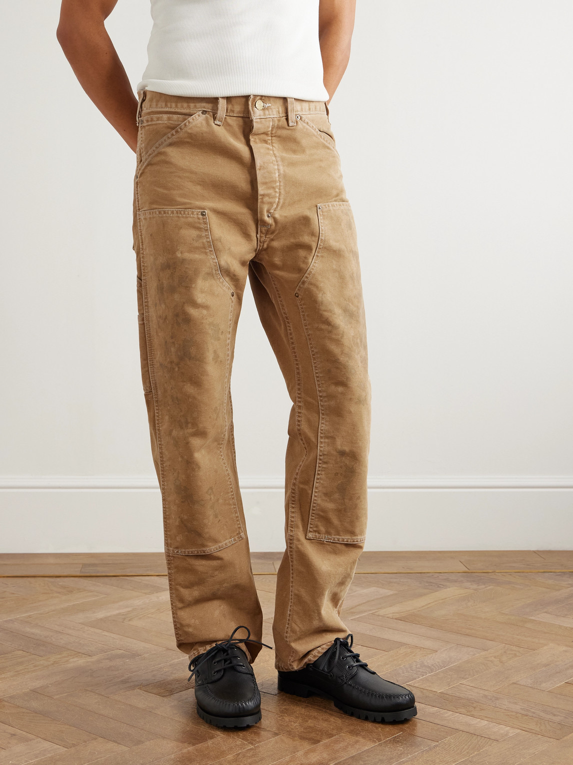 Rrl Hamilton Straight-leg Double-knee Distressed Cotton-canvas Trousers In Brown