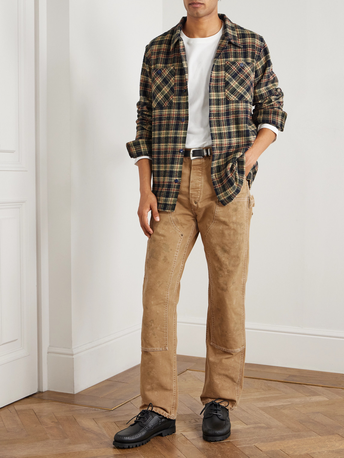 Rrl Hamilton Straight-leg Double-knee Distressed Cotton-canvas Trousers In Brown