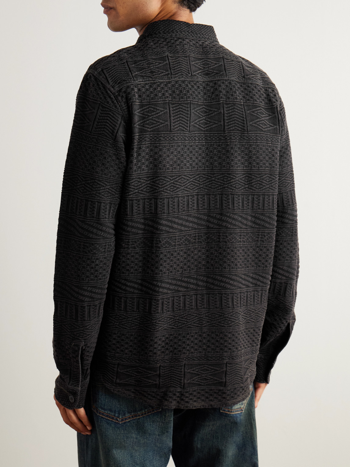 Rrl Julius Cotton-jacquard Shirt In Black
