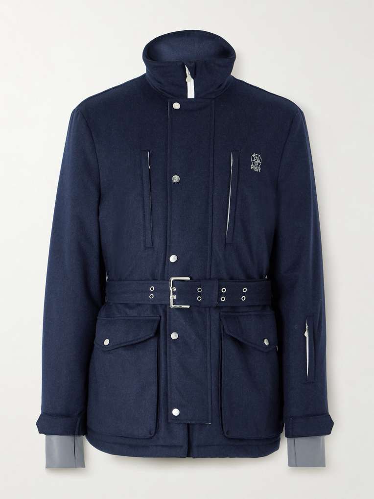 Brunello Cucinelli — Belted Stretch-Jersey Trimmed Padded Wool-Felt Ski Jacket
