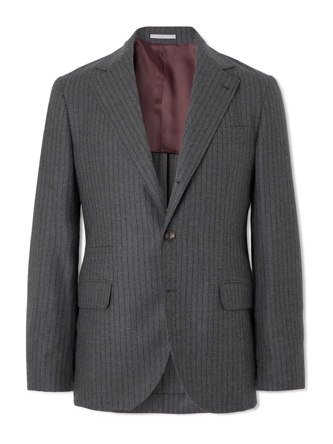 Brunello Cucinelli Slim-fit Pinstriped Wool-felt Suit Jacket In Gray
