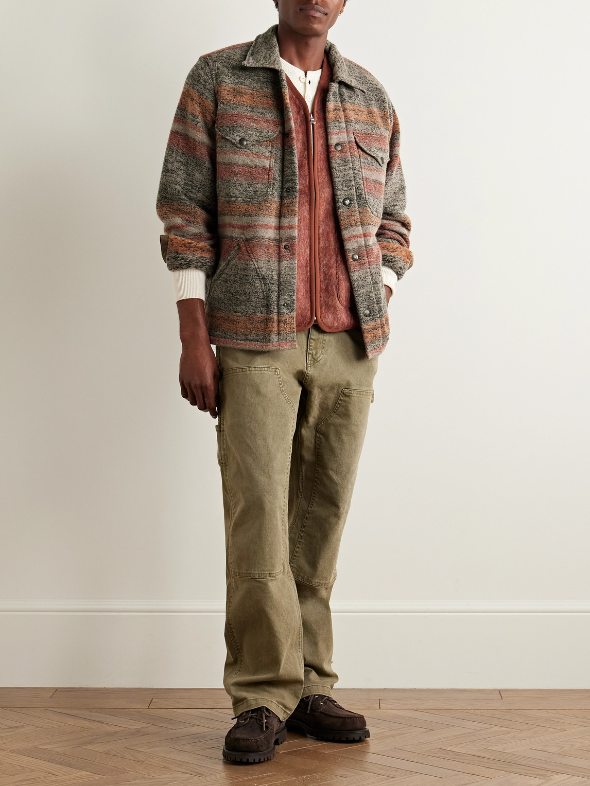 Rrl Wallace Wool-blend Jacquard Overshirt In Red