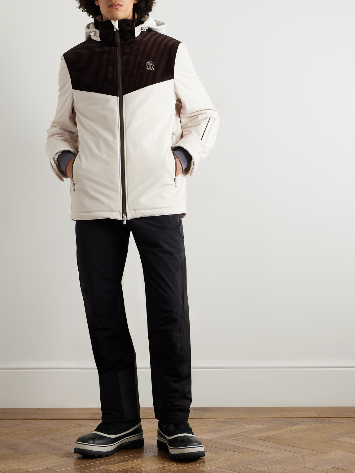 Logo-Embroidered Corduroy-Trimmed Padded Shell Ski Jacket — 2