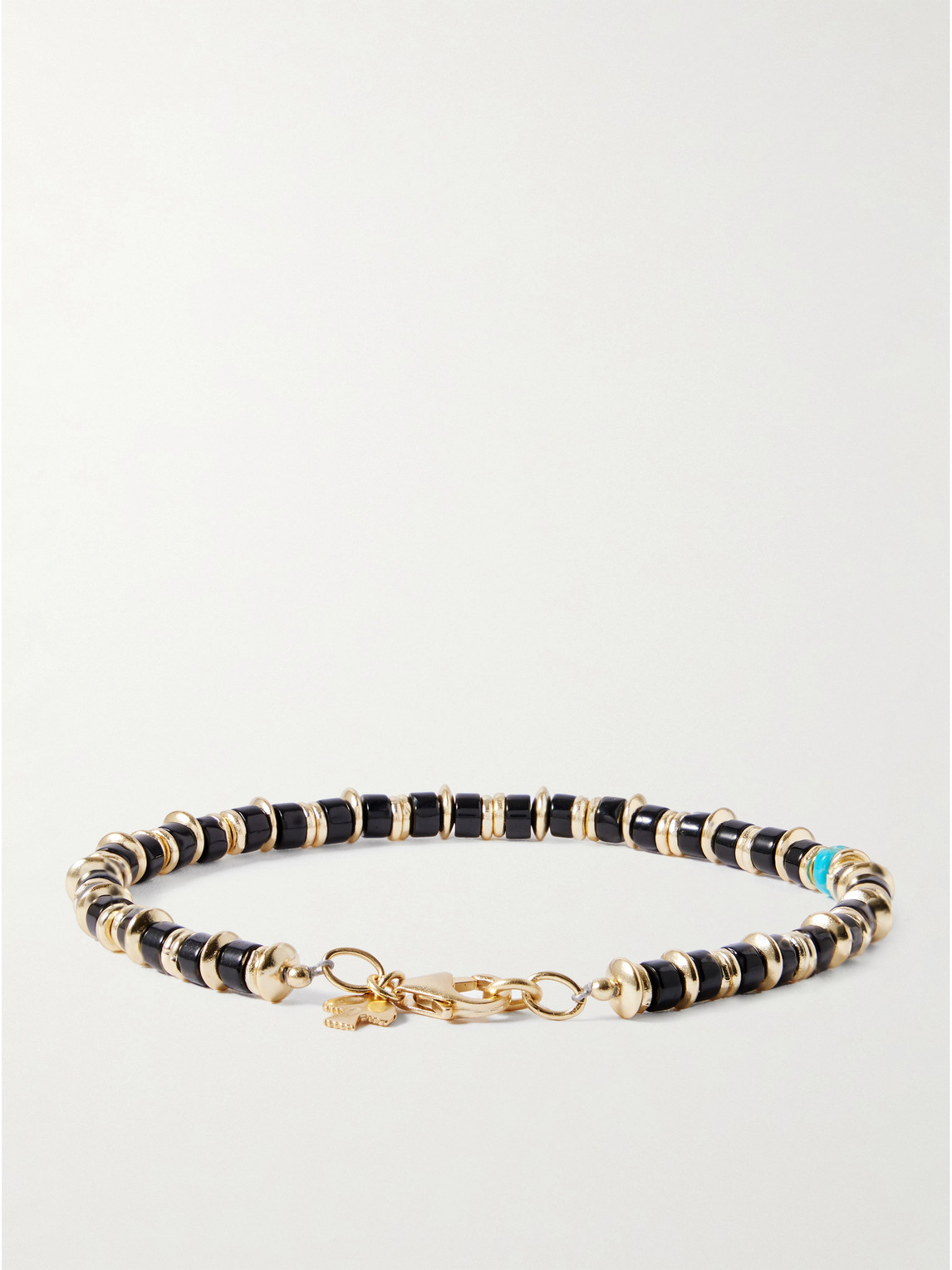 Peyote Bird Oakland 14-karat Gold-plated Onyx And Turquoise Beaded Bracelet In Black