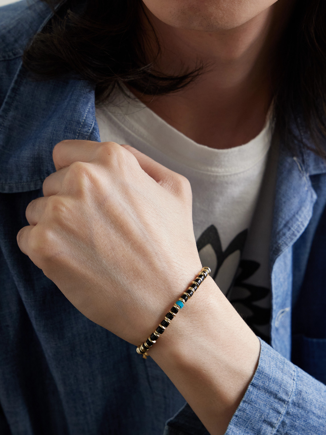 Peyote Bird Oakland 14-karat Gold-plated Onyx And Turquoise Beaded Bracelet In Black